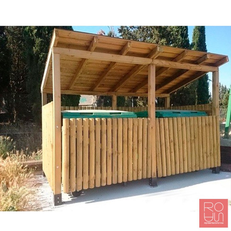 Guarda contenidor de fusta amb teuladeta